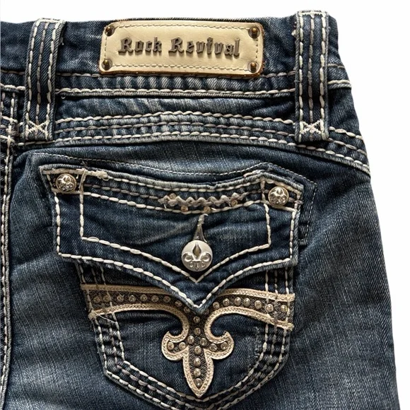 Rock Revival Scarlett Easy Shorts Rhinestones Denim Shorts E8200EH27 Size 27 - Picture 6 of 12